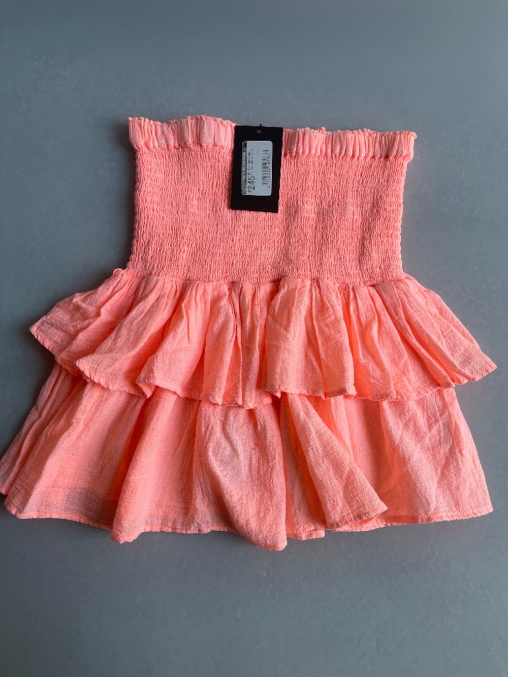 Honorine Pixie Skirt Neon Cantaloupe XS NWT Tiered Ruffle Smocked Made in USA
